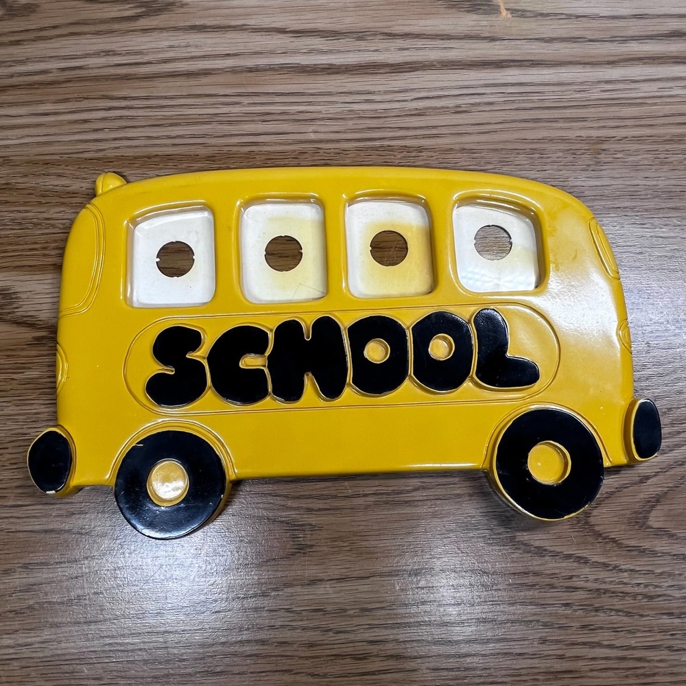 Lucid Lines Vintage School Bus Photo Frame Yellow Plastic Retro 1980s Decor